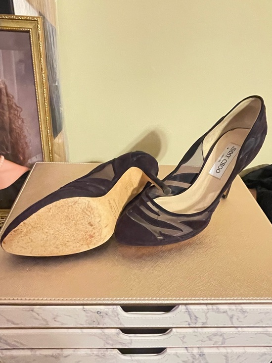 Jimmy Choo Dark Purple , Mesh Suede , round toe Pumps - Picture 5 of 6